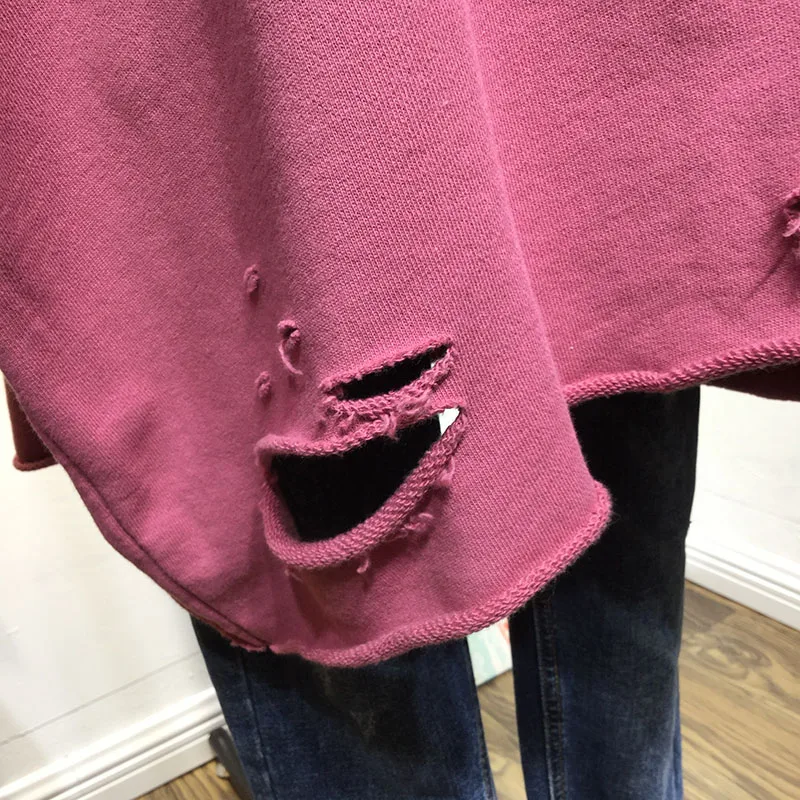 Модная женская индивидуальная рваная Толстовка свободного кроя в стиле хип-хоп