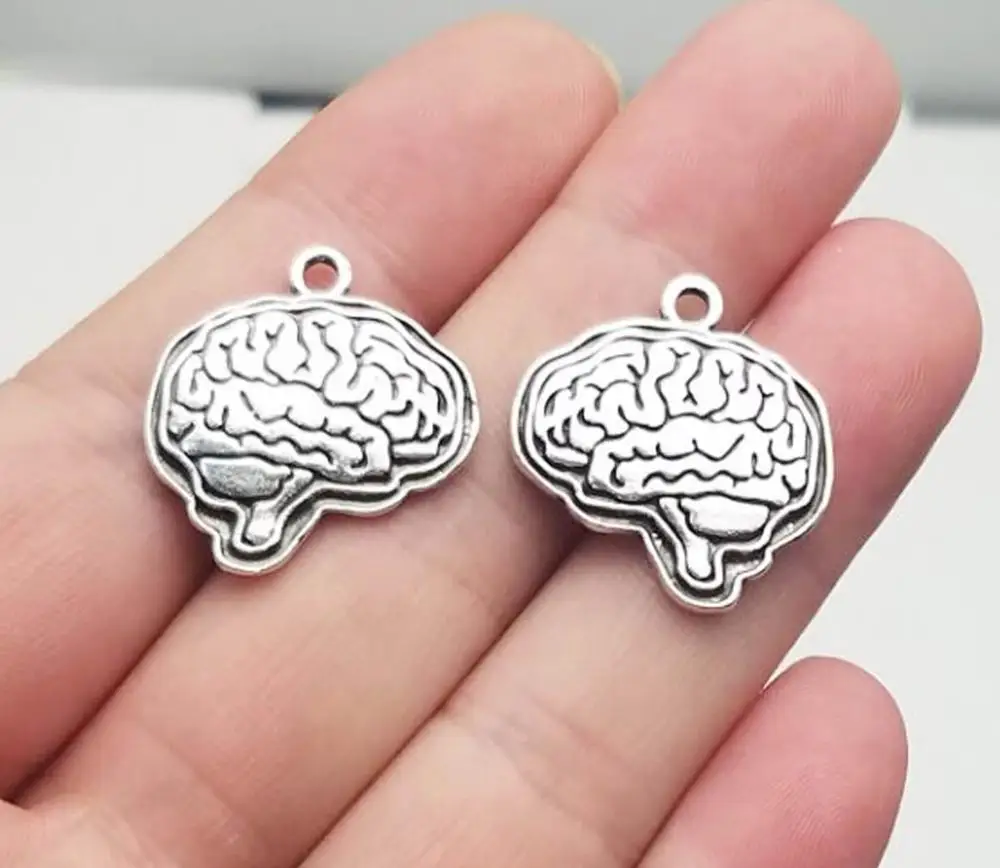 

10pcs/lot--23x22mm Antique Silver Plated Brain Organ Charms Halloween Pendants For DIY Earring Supplies Jewelry Accessories
