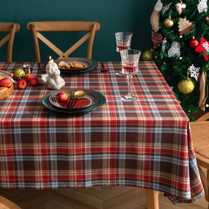 

Christmas tablecloth Scottish Green Plaid tablecloth rectangular household table cloth art photography high sense cotton and lin