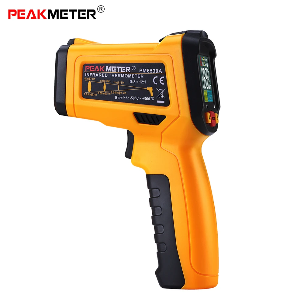 PEAKMETER PM6530B PM6530D  Industrial Infrared Termometer -32~380℃ 12:1Non-contact IR Temperature Tester Pyrometer Handheld