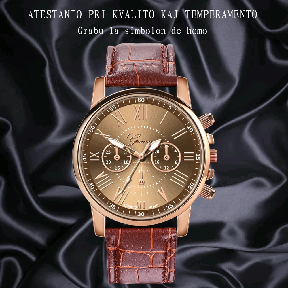 Мужские часы в стиле ретро кожаный кварц британский стиль римские цифровые