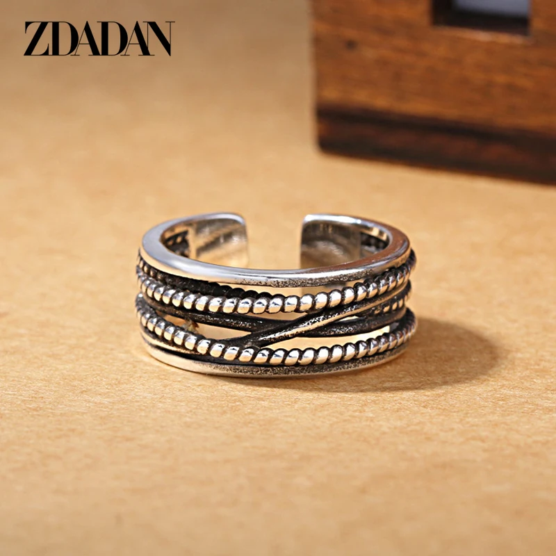 

ZDADAN 925 Sterling Silver Retro Adjustable Multi Layer Ring For Women Wedding Party Jewelry Gift