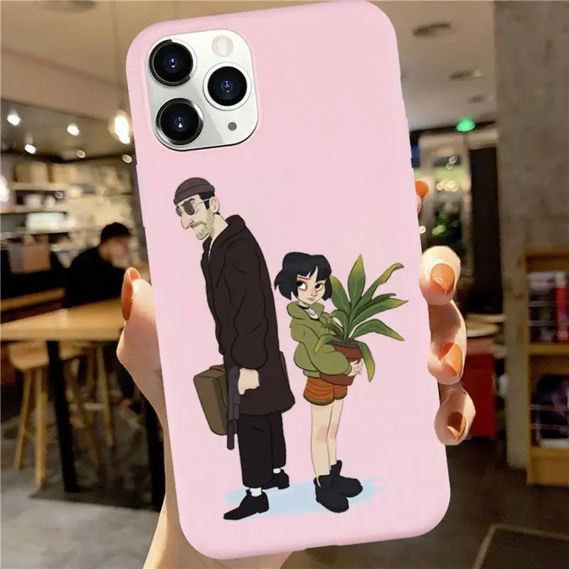 

Movie Leon And Mathilda Phone Case Pink Candy Color for iPhone 6 7 8 11 12 s mini pro X XS XR MAX Plus
