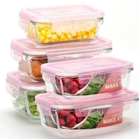 3 piecesmicrowave oven heating lunch box for office worker leakproof glass lunch box set round with lid seal health food