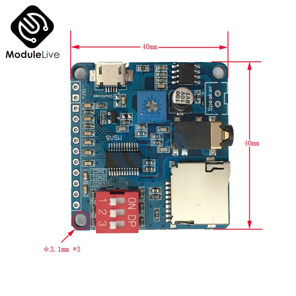 Модуль платы воспроизведения голоса 5 Вт MP3 музыкальный плеер SD/TF карта