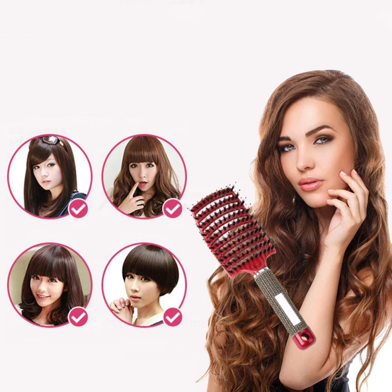 1 шт. Уход за волосами Массаж головы Гребень свиная щетина большие изогнутые