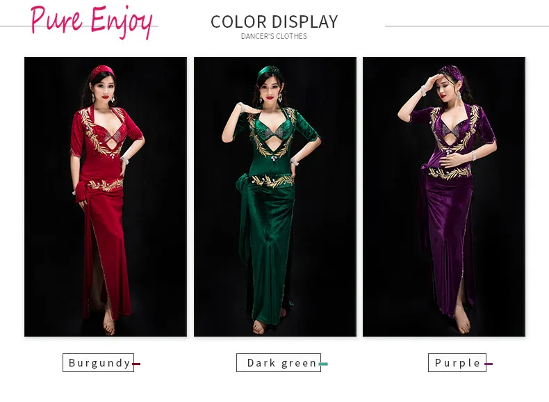 

Luxury Belly Dancing Clothes Stones Crystal Performance Set Belly Dance Set Bra, Safety Shorts,Robe, Headband, Waistband 5PCS