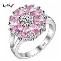 leeker fashion jewelry 2021 new arrival pink purple red flowers cubic zirconia ring for women wedding accessories gift 133 lk6