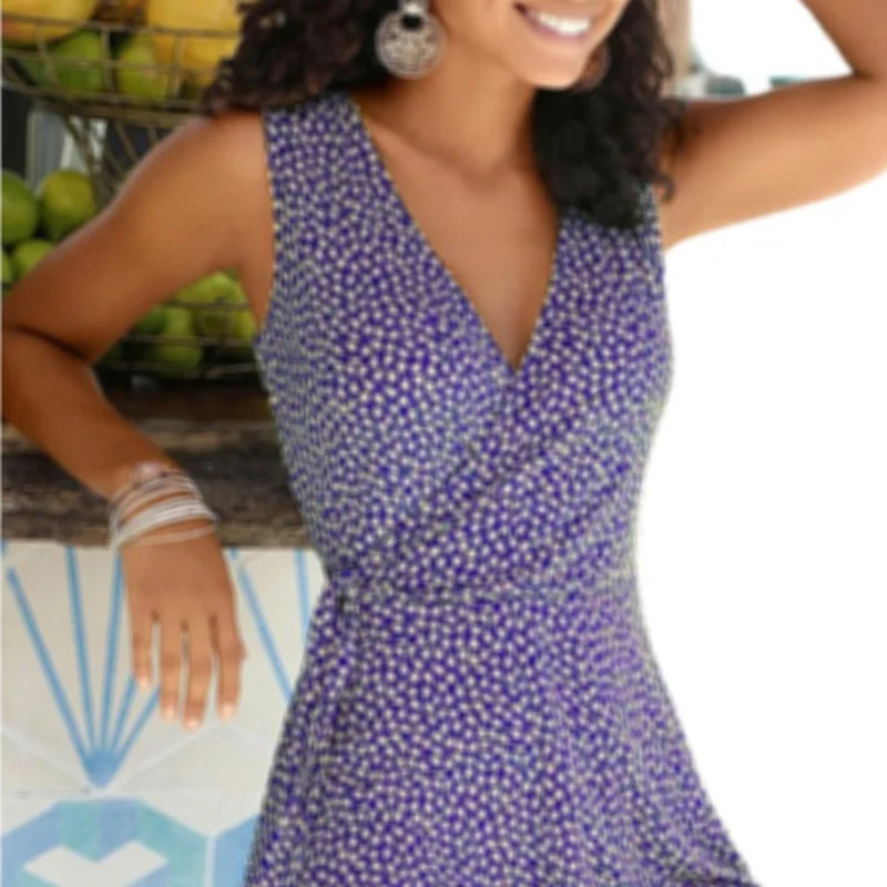 

Polka Dot Print Dress Women Sleeveless Bandage Beach Dress Summer Bohemian Dresses for Women V Neck Casual Dresses Ladies Robe