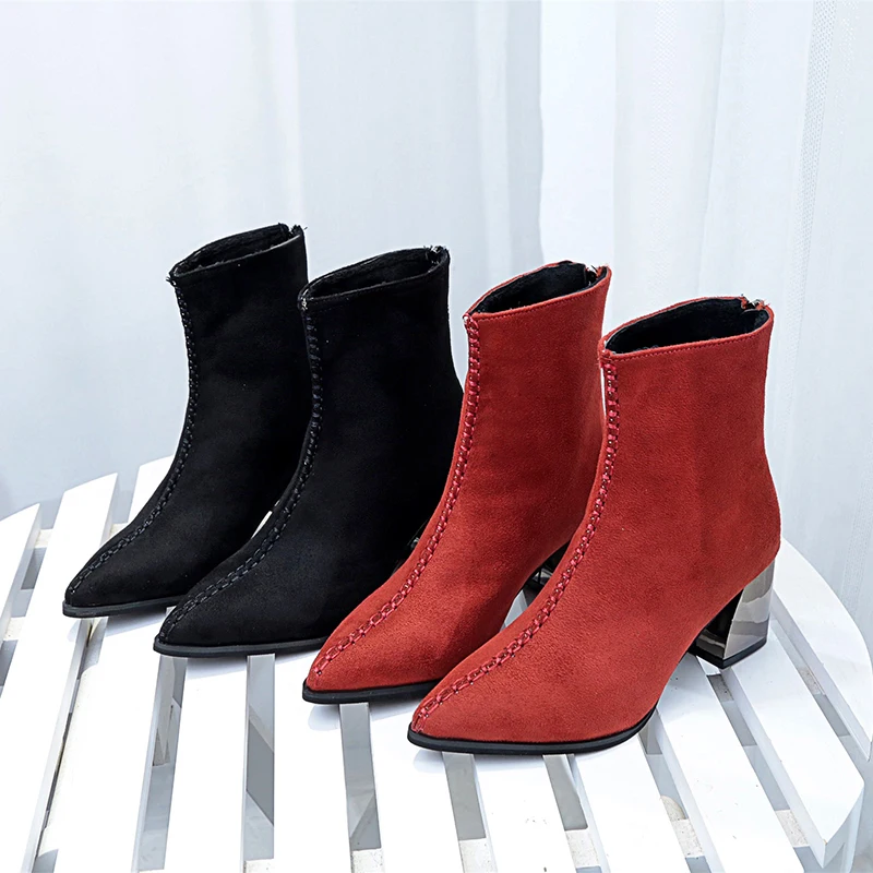 2020 г. пикантные ботинки на высоком каблуке Модные женские ботильоны с острым