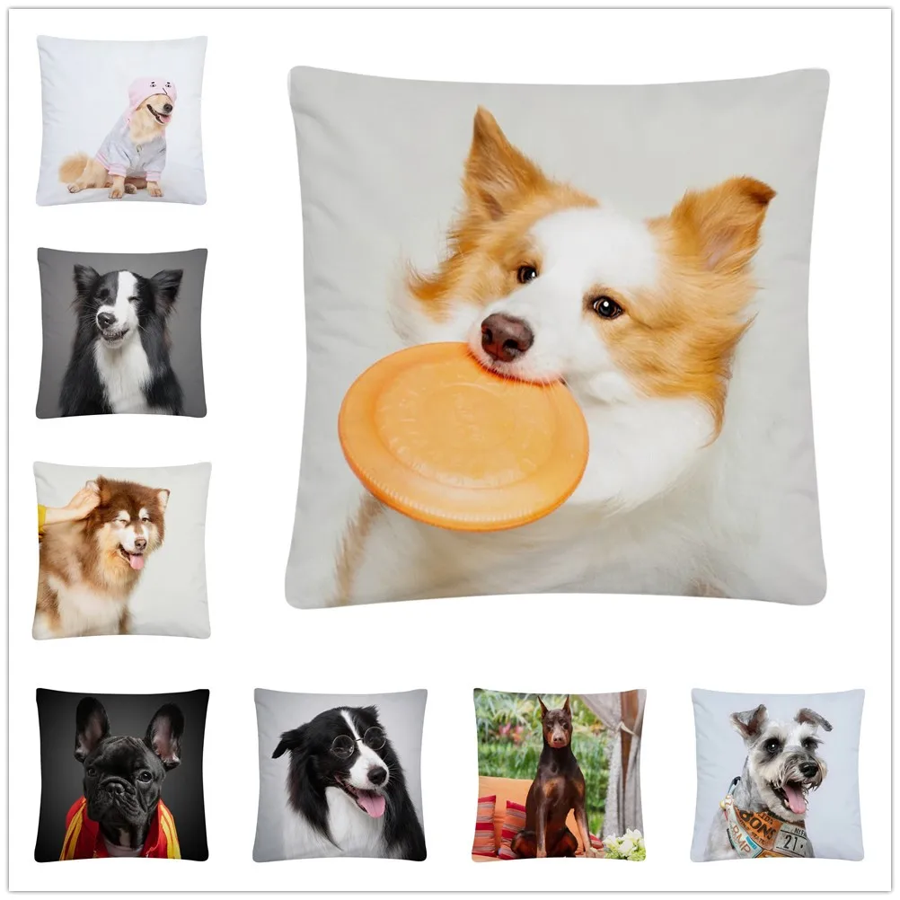 

Мягкая короткая плюшевая наволочка с фотографией милой собаки, 45 х45 см