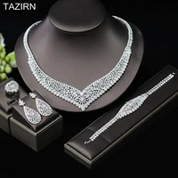 romantic cubic zirconia jewelry set 2022 newest big necklace bracelet earrings ring wedding dress ornaments gifts for women