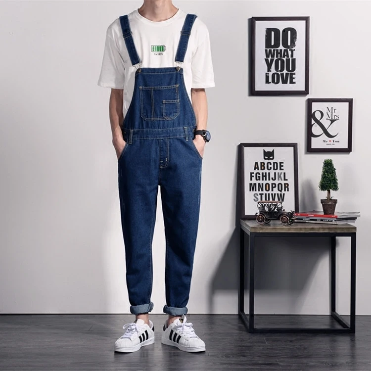 Korean Fashion Men's Casual Ripped Jeans Pants Slim Fit Suspender Trousers Male Jumpsuit Rompers Men Vintage Denim Overalls 4XL