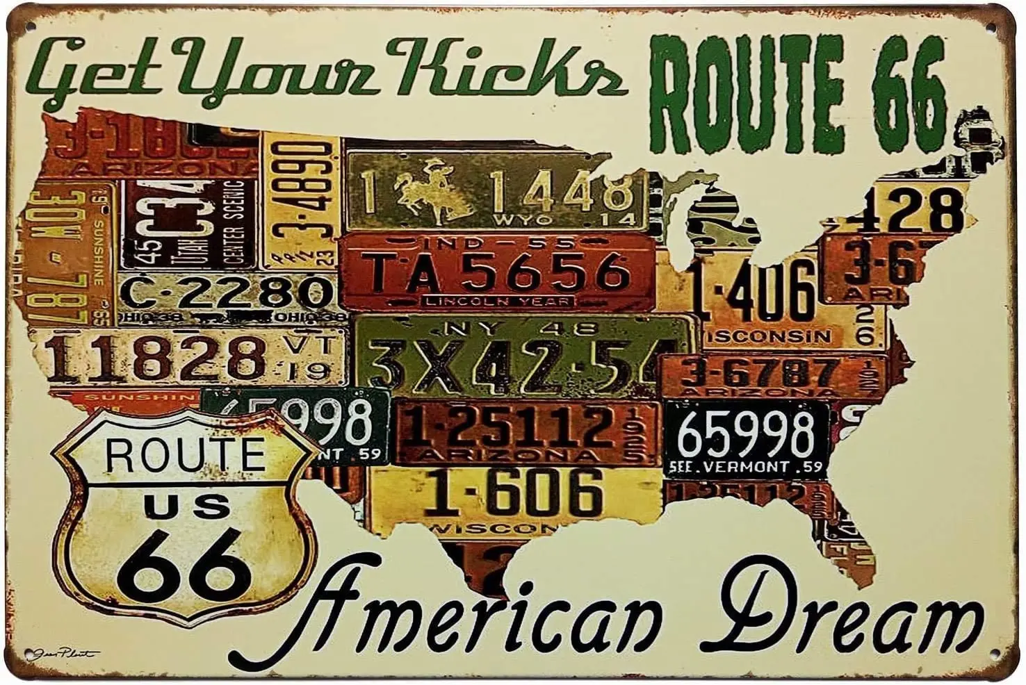 

Xuship Route 66 American Dream Auto License Plate State Map Metal Tin Sign, Vintage Plaque Antique Poster Garage Home Bar Wa