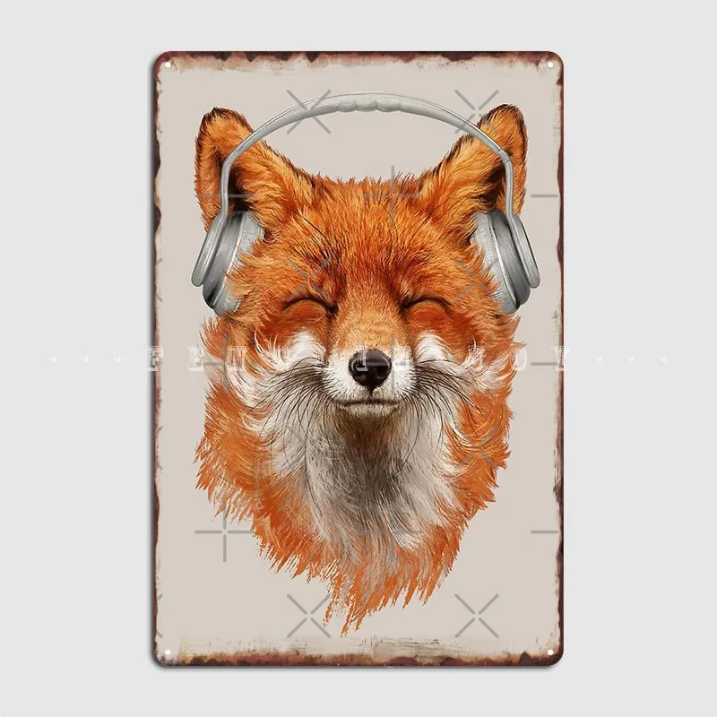 

Улыбающаяся музыкальная лиса, металлическая вывеска, Настенный декор, индивидуальная вечерние, настенная пещера, жестяная вывеска, плакаты