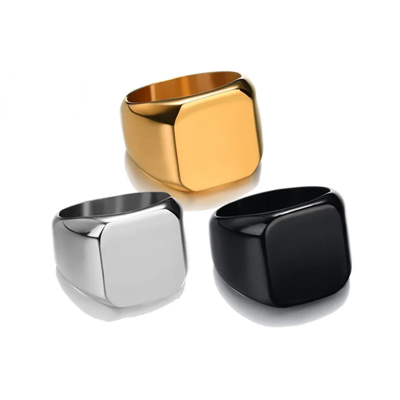 

MIQIAO Stainless Steel Titanium Vintage Pure Color Square Cut Hip Hop Boho Rings for Men Women Couple Gift Fashion Jewelry Bague