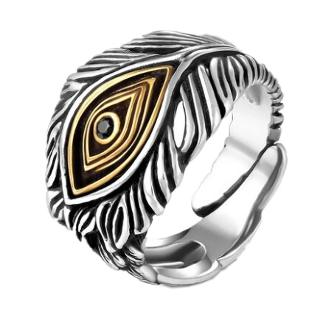 New solid s925 pure silver fashion jewelry vintage  man ring wings feathers wisdom eye adjustable woman ring