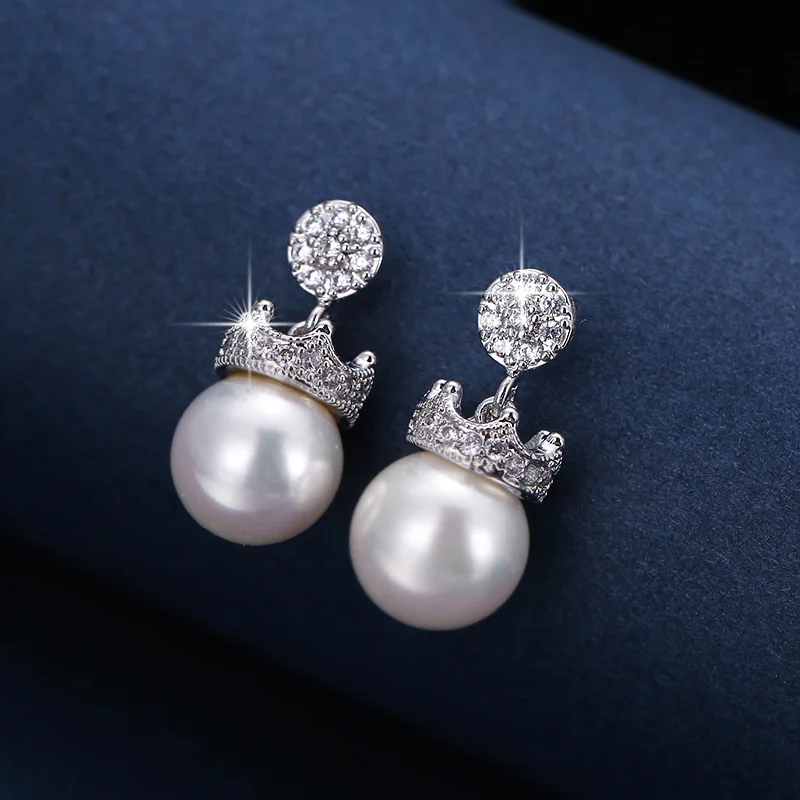

DE151 Fashion Creative Pretty Pearl 4A Zircon Crown Eardrop Girlfriend Gift Party Banquet Woman Jewelry Earrings 2021