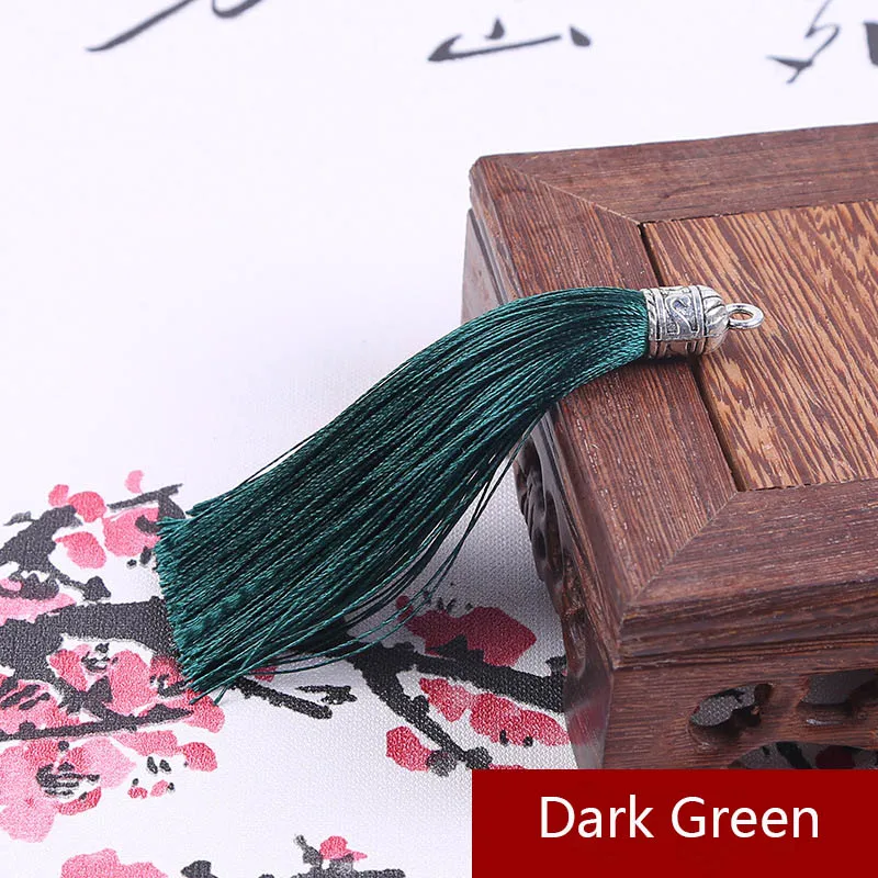 dark green 5 шт./лот 9 см длинные шелковые кисточки шнуры с металлическими колпачками для сережек Подвески кисточки подходят DIY материал для изготовления ювелирных изделий - Цвет: dark green