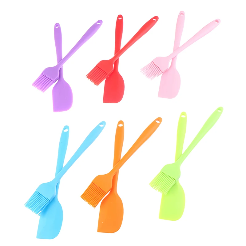 

2pcs/set BBQ Silicone Bakeware Utensil Basting Pastry Baking Cooking Tools Cake Brush And Cake Spatula Randomly Color