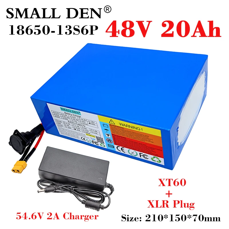 

48V 20Ah 18650 Lithium Battery Pack 13S6P 800-1200W High Power 54.6V Electric bicycle Scooter Motorcycle With 25A BMS+2A charger
