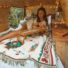 Племенное одеяло, индийские наружные коврики, одеяло для кемпинга и пикника, искусственное одеяло для кровати, диванные коврики, Дорожный Коврик, льняное одеяло с кисточками