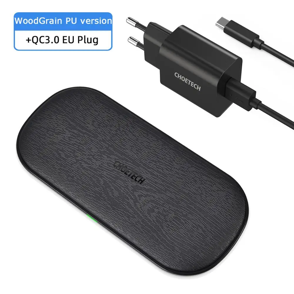 Wood Grain EU Plug CHOETECH 18 Вт Qi двойное Беспроводное зарядное устройство 5 катушек для iPhone 11 X XS Max 8 XR Быстрая зарядка для samsung S10 S8 S9 Новые AirPods 2 - Цвет: Wood Grain EU Plug