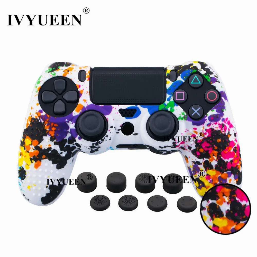 IVYUEEN 9 в 1 Шипованный силиконовый защитный чехол для sony Dualshock 4 PS4 Pro тонкий контроллер с 8 аналоговыми рукоятками - Цвет: Graffiti A