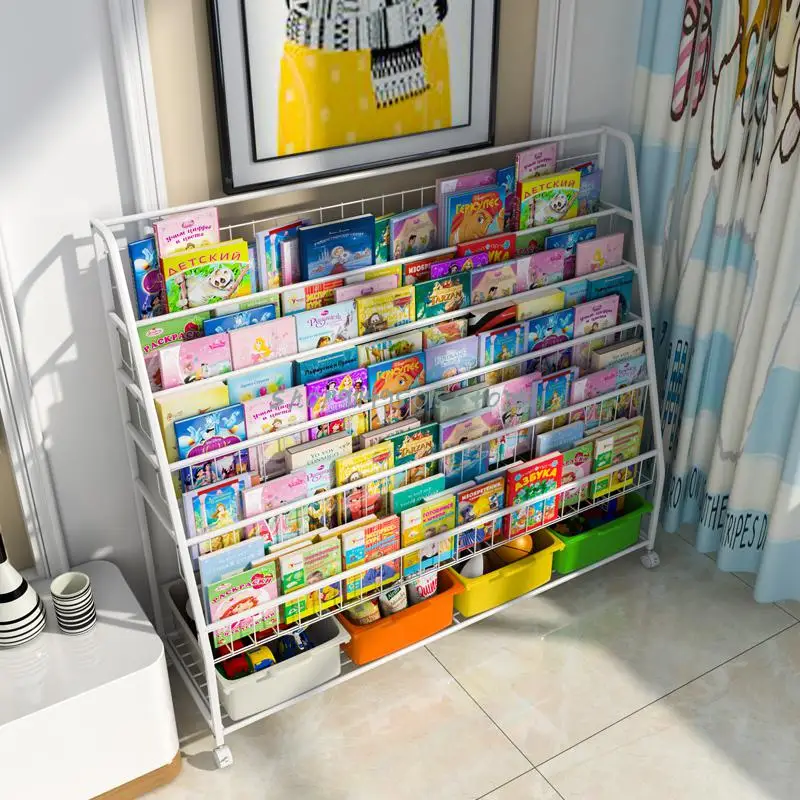 Переносная книжная полка стеллаж из кованого железа для хранения напольный