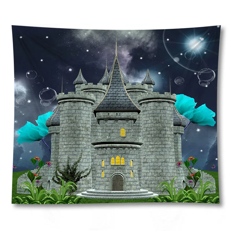 

Fantasy Castle Building Background Tapestry Wall Cloth Hanging Washable Polyester Mat Tapesties For Living Room Bedroom Decor