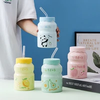 new kawaii water bottle ceramic mug with straw cute yakult shape portable tour drinking cup for kids milk jiuce tea coffee mugs