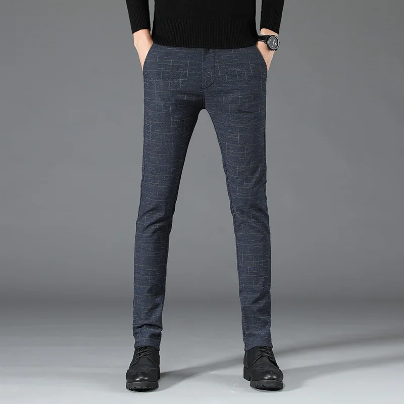 Брюки мужские Стрейчевые в клетку повседневные Прямые теплые брюки деловом