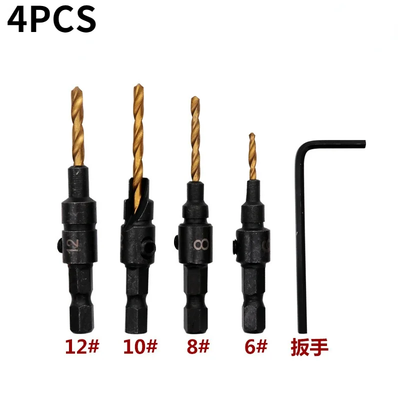 

4/5PCS Woodworking Hole Opener Set Screw Cap Countersink Drill Bit Countersunk Drill Taper Hole Drill Drilling Reaming Bit
