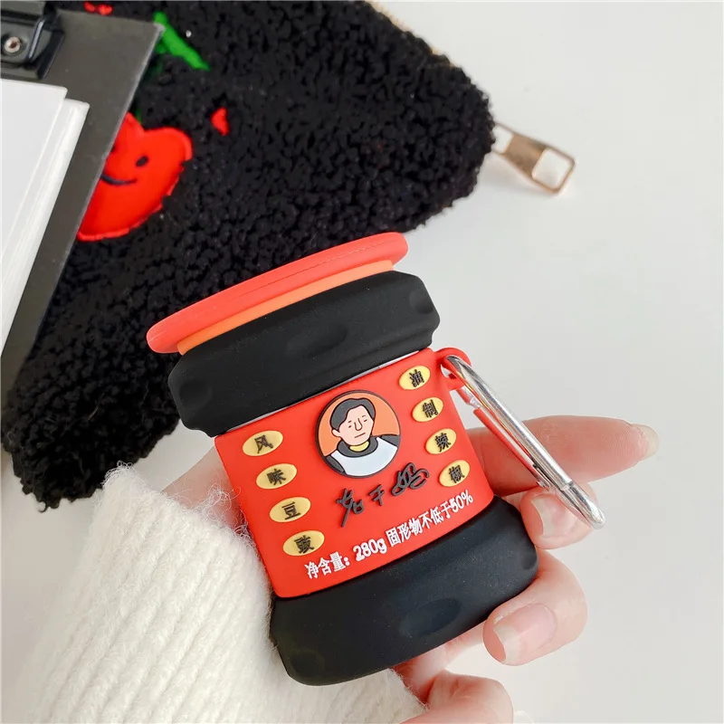 

Earphone case For airpods Case 1 2 3 pro 3D Lao Gan Ma Chili Black Bean Sauce Wireless Bluetooth Protective Cover coque keyring
