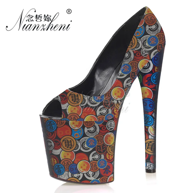 

20CM Super High heeled shoes Shallow Peep toe Big Size Women Pumps Gradual change color 8 inch Thick Platform Thin heels Novelty