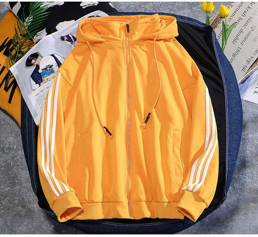 

Spring and autumn 2020 thin zipper hooded jacket men's three bar Korean fashion leisure student sports sweater