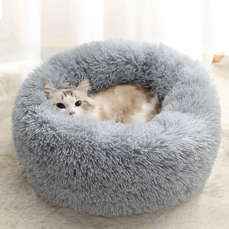 Круглая моющаяся кровать для собак длинный плюшевый теплый питомник супер