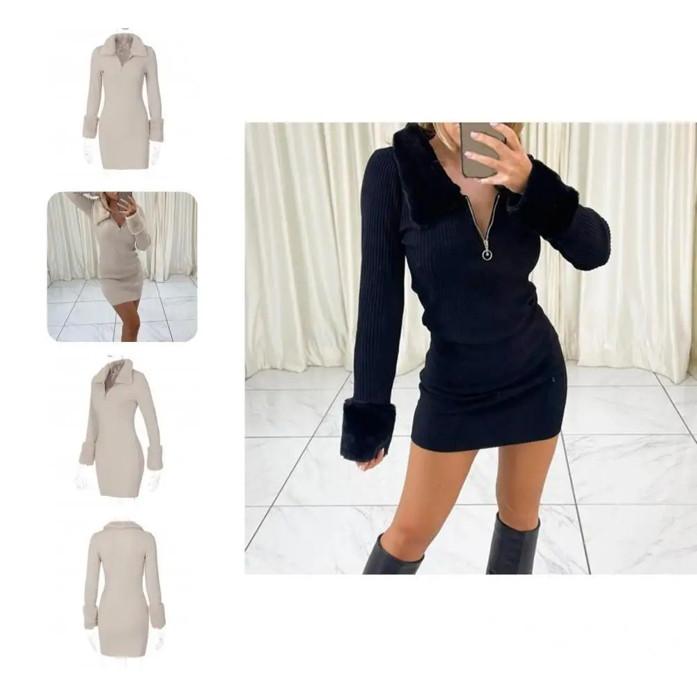 

Comfortable Khaki/Black Ladies Stitched Cuffs Skinny Dress for Going Out
