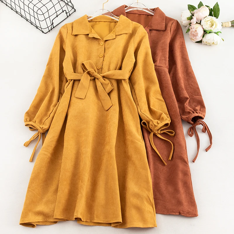 SINGRAIN женское вельветовое длинное платье Осенние Длинные рукава фонарики