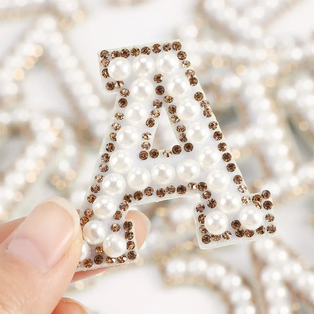 1 шт. нашивки с английскими буквами белые жемчужные золотые стразы блестящие