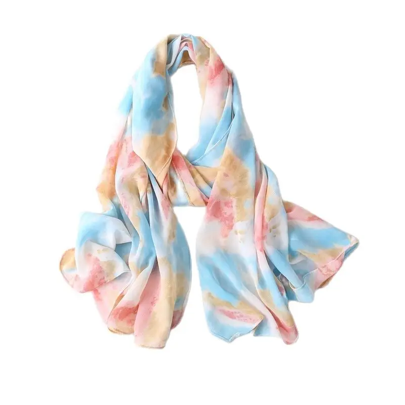 2021 эксклюзивный шифоновый длинный шарф с жемчугом градиентный галстук-красящий