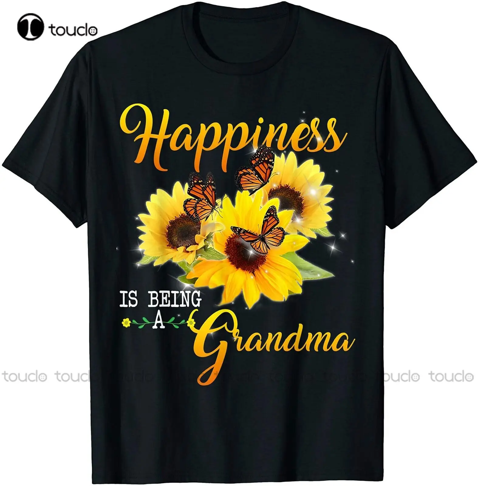 

Happiness Is Being A Grandma Butterfly Sunflower Mothers Day T-Shirt Size S-5XL black tshirt men