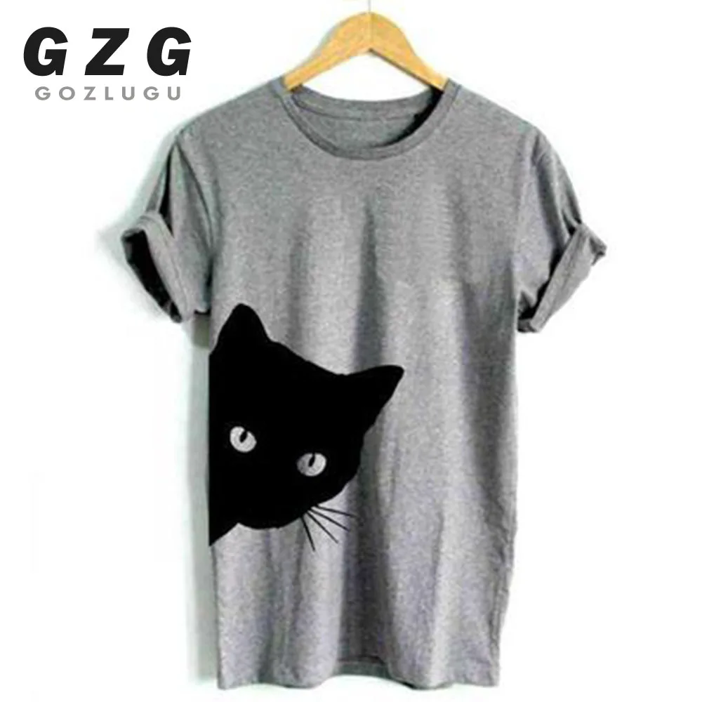 Женская футболка с принтом кошки Повседневная хлопковая Футболка забавным