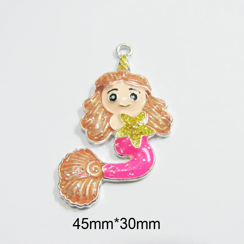 Новейшие 10 шт./пакет блеск Единорог Русалка с морскими звездами эмаль Кулоны из