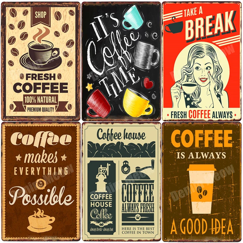 

DRINK Fresh COFFEE Vintage Cafe Decorative Plates Retro Plaque Metal Tin Signs for Bar Pub Cafe Hot COFFEE Wall Decor ZSS23