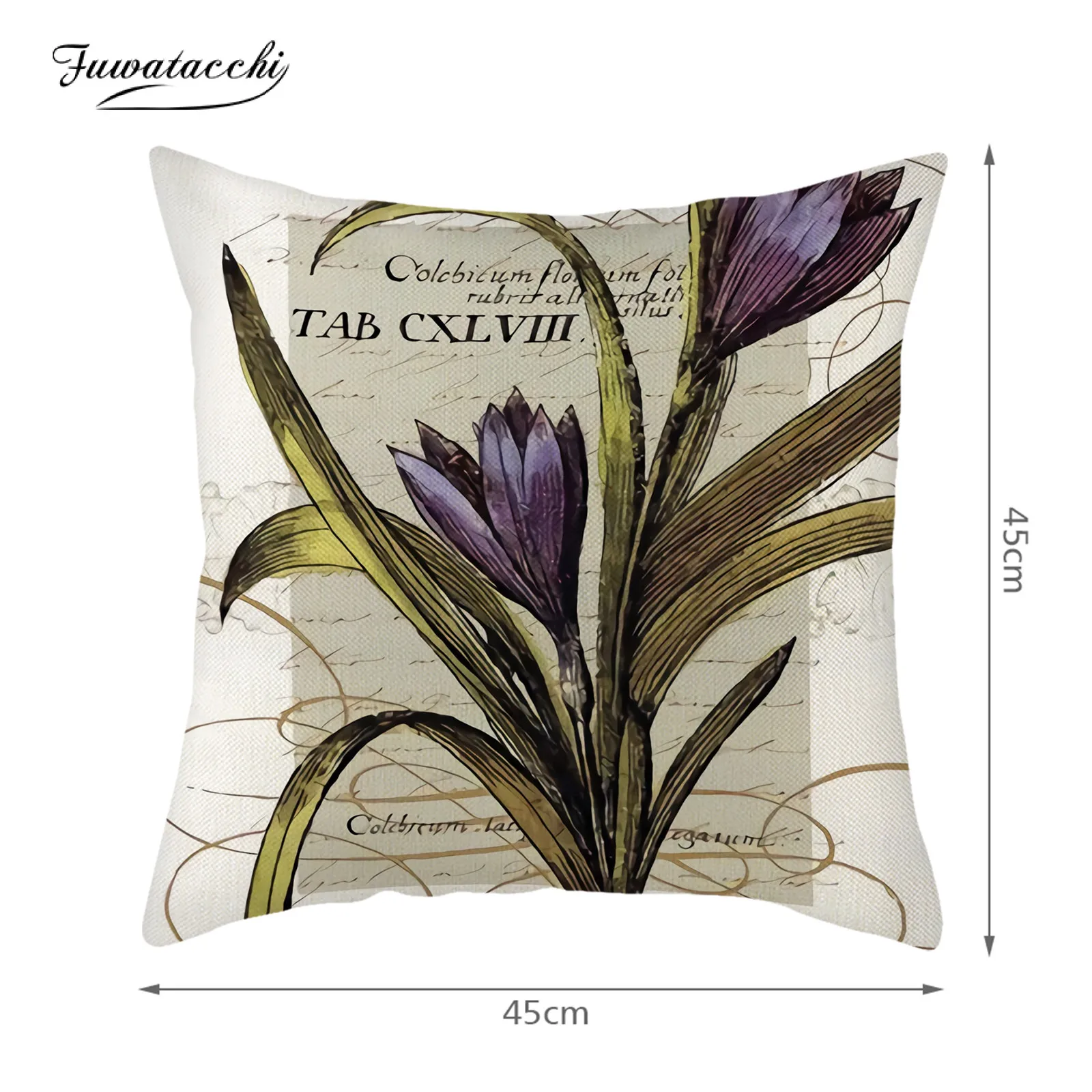 

Fuwatacchi Retro Cushion Cover Home Pillow Decoration Plant Flowers Pillow Cover For Chair Sofa Car Seat Pillowcase 45X45 Cojin