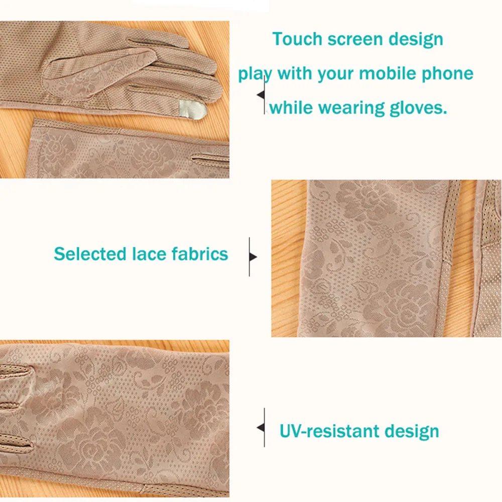 

Women's Mid-long Summer Ice Silk Thin Gloves Autumn Slip-proof Touch Screen Short Style Sunscreen Sleeve Driving Gloves