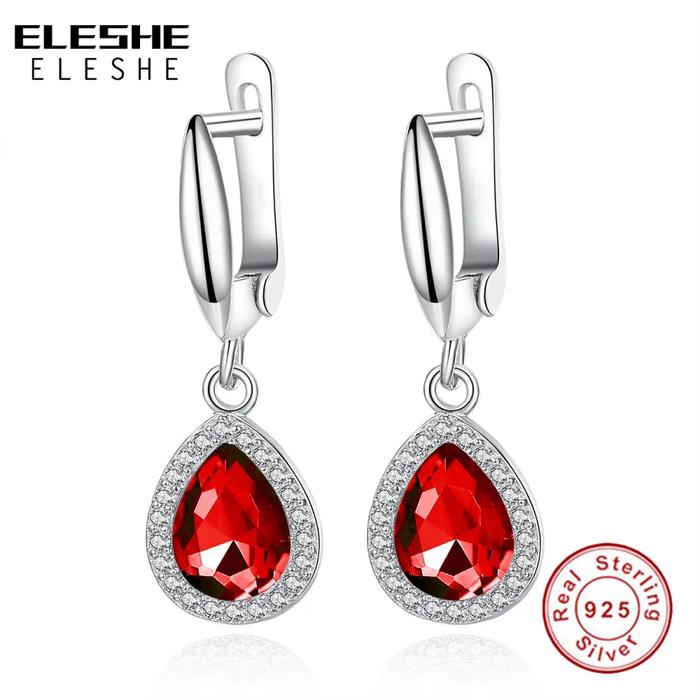 ELESHE, модные, 925 пробы, серебряные серьги для женщин, синие, Сияющие, каплевидные, Кристальные, серьги-гвоздики для женщин, свадебные ювелирные изделия, подарок
