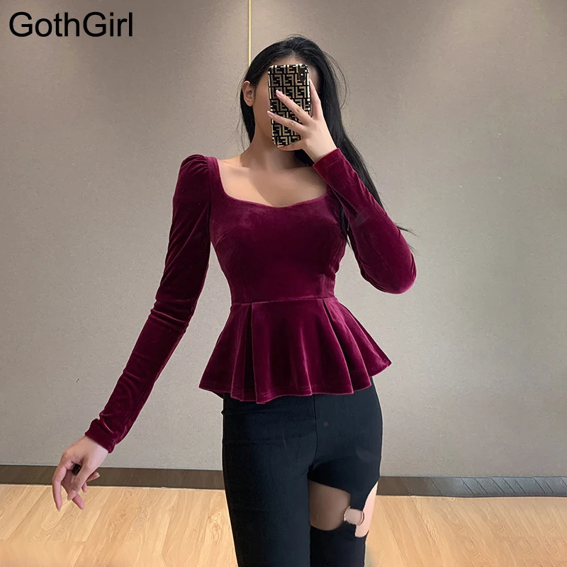 

Винтажная Женская бархатная футболка в дворцовом стиле, женские весенне-осенние свободные топы с длинным рукавом-фонариком и квадратным вы...