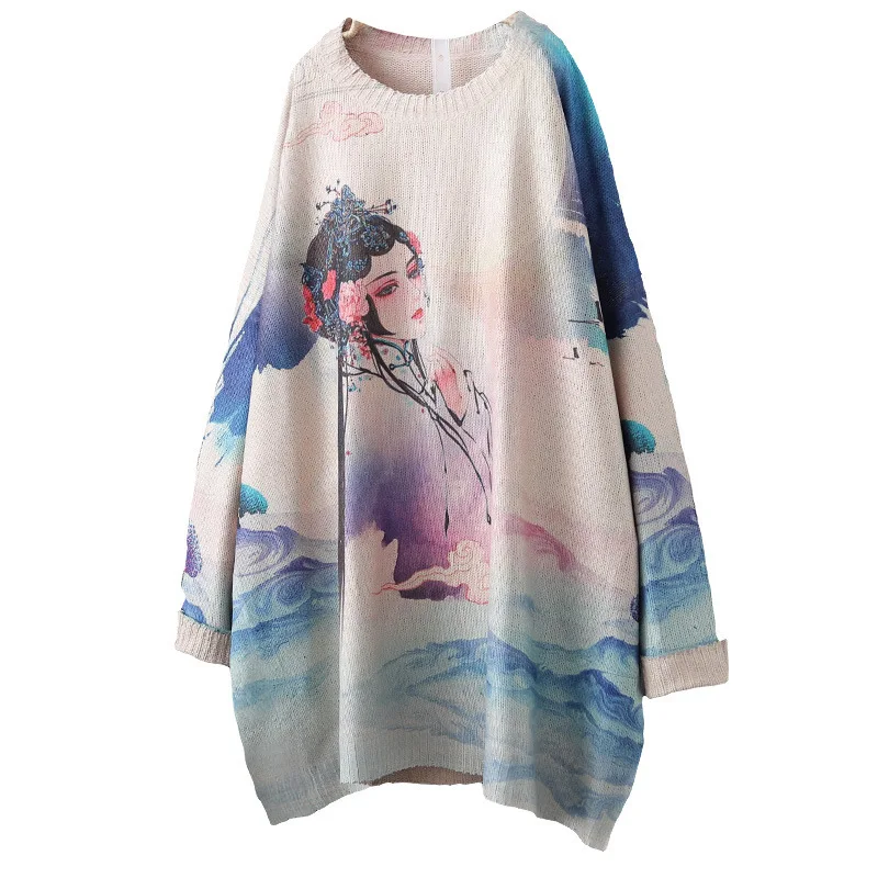 Свитер Женский вязаный Max LuLu с круглым вырезом свободный винтажный весенний 2020 |